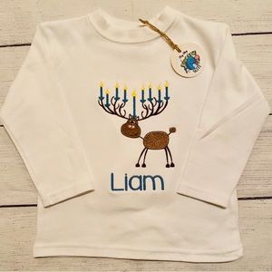 ‘Liam’ long sleeve white appliqué Hanukkah shirt (12-18M)